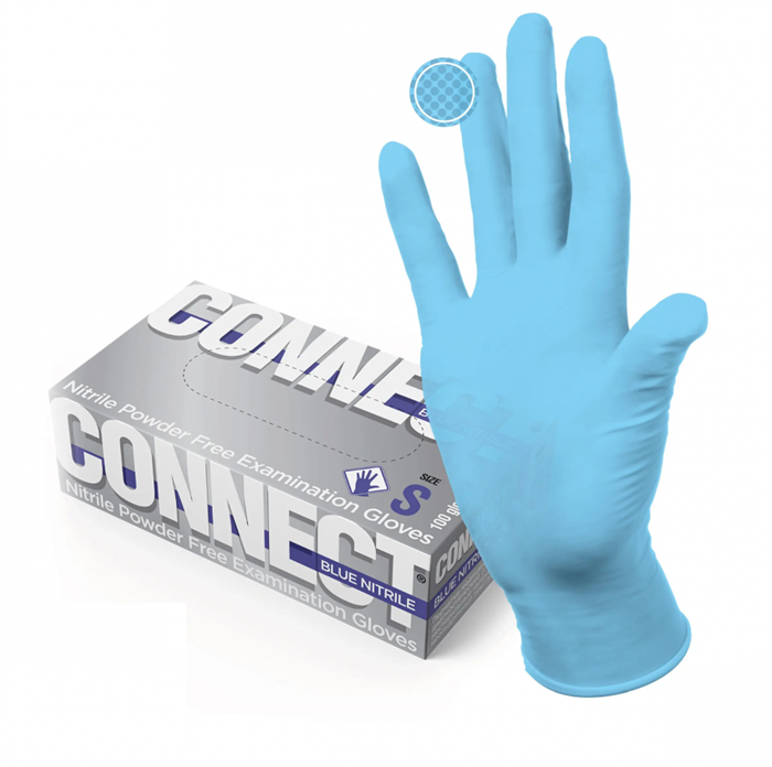Перчатки нитриловые CONNECT BLUE  нестерильные, L (8-9), голубые, 50 пар. st358634 - фото 460042