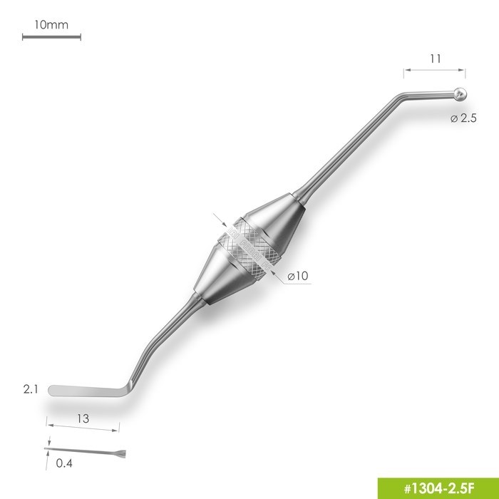 1304-2,5F Удлиненная средняя гладилка с штопфером-шариком Ø2.5mm. Эргономичная ручка Ø10mm 1304-2-5 - фото 494607