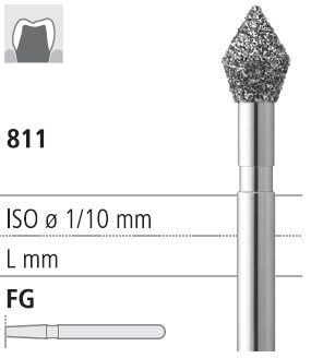 Боры стоматологические алмазные FG 811/029, зел., 6шт. ISO код 314038534029, арт: FG198/6 C FG198/6C - фото 500864