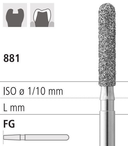 Боры стоматологические алмазные FG 881/020, зол., 6шт. ISO код 314141514020, арт: FG315/6 GB FG315/6GB - фото 501141