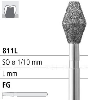 Боры стоматологические алмазные FG 811L/037, зел., 1шт. ISO код 314039534037, арт: FG241/1 C FG241/1C - фото 502438