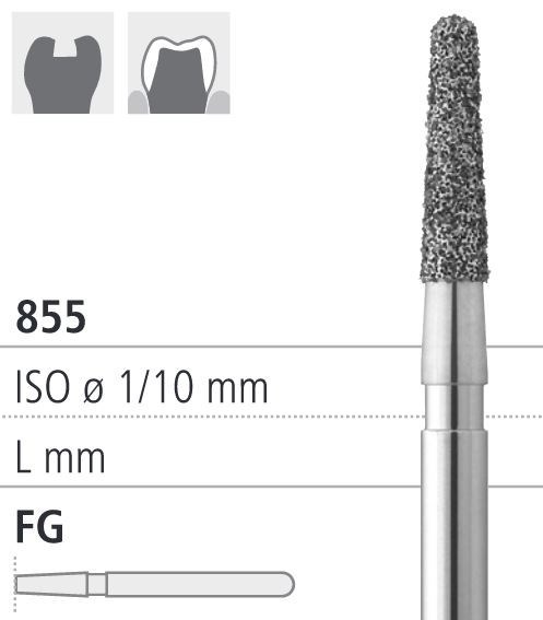 Боры стоматологические алмазные FG 855/018, черн., 1шт. ISO код 314197544018, арт: FGD8/1 CB FGD8/1CB - фото 502956