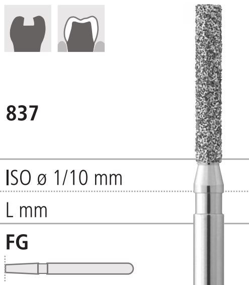 Боры стоматологические алмазные FG 837/015, черный, 1 шт. ISO код 314111544015, арт: FG314/1 CB FG314/1CB - фото 502971
