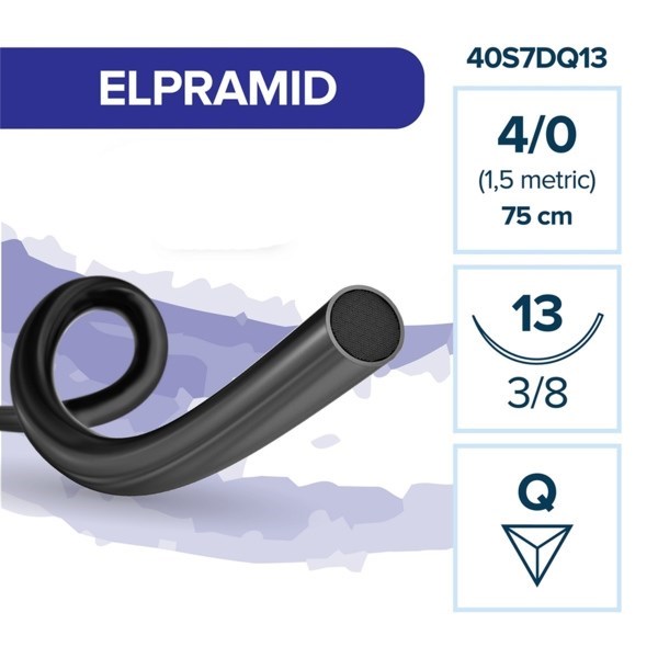 Полиамид ELPRAMID — нерассасывающаяся, 3/8, обратно-режущая игла 13 мм, толщина 4/0 (1,5), 75 см, 12 шт 40S7DQ13 - фото 503738