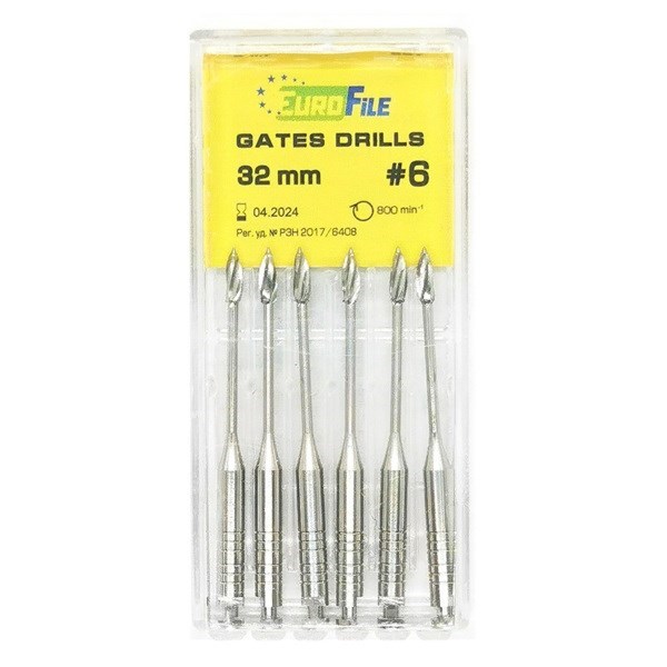 Gates Drills - дрильборы машинные, для расширения коронковой трети канала, 32 мм, размер 6, сталь, 6 шт 1844032006 - фото 505884