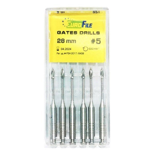 Gates Drills - дрильборы машинные, для расширения коронковой трети канала, 28 мм, размер 5, сталь, 6 шт 1844028005 - фото 505892