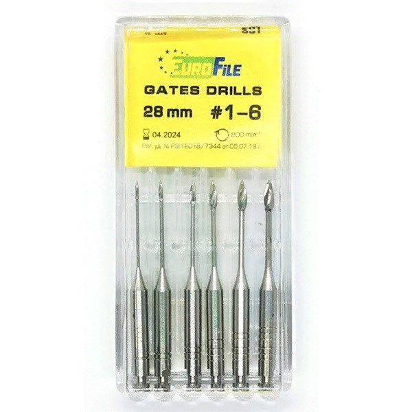 Gates Drills - дрильборы машинные, для расширения коронковой трети канала, 28 мм, размер 1-6, сталь, 6 шт 1844028100 - фото 505893
