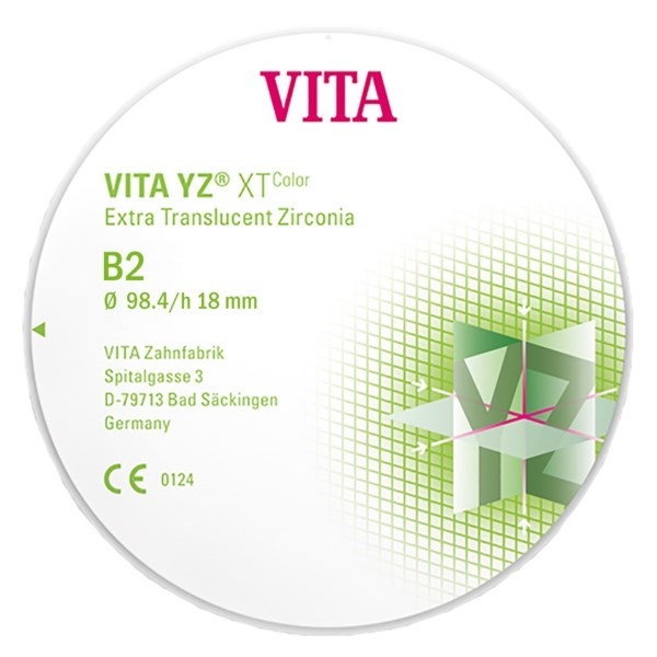 VITA YZ XT Color - экстра транслюцентный диоксид циркония, окрашенный, цвет B2, 98,4х18 мм EDCYX6981842 - фото 516279