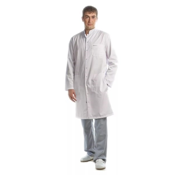 Халат медицинский мужской на кнопках, белый, 60 DOCTOR-BIG-5-02-02-4-60 - фото 523846