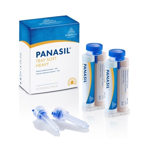 Panasil tray Soft Heavy - вязкотекучий, устойчивый материал для точных оттисков, пониженная конечная твердость, 2x50 мл + 6 смесителей 13541 - фото 531302
