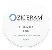 Заготовки диоксида циркония ZICERAM с оттенком А1 98,5 x14T, транслюцентные A198-5x14T