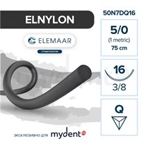 Полиамид ELNYLON — нерассасывающаяся нить, 3/8, обратно-режущая игла 16 мм, толщина 5/0 (1), 75 см, 12 шт 50N7DQ16